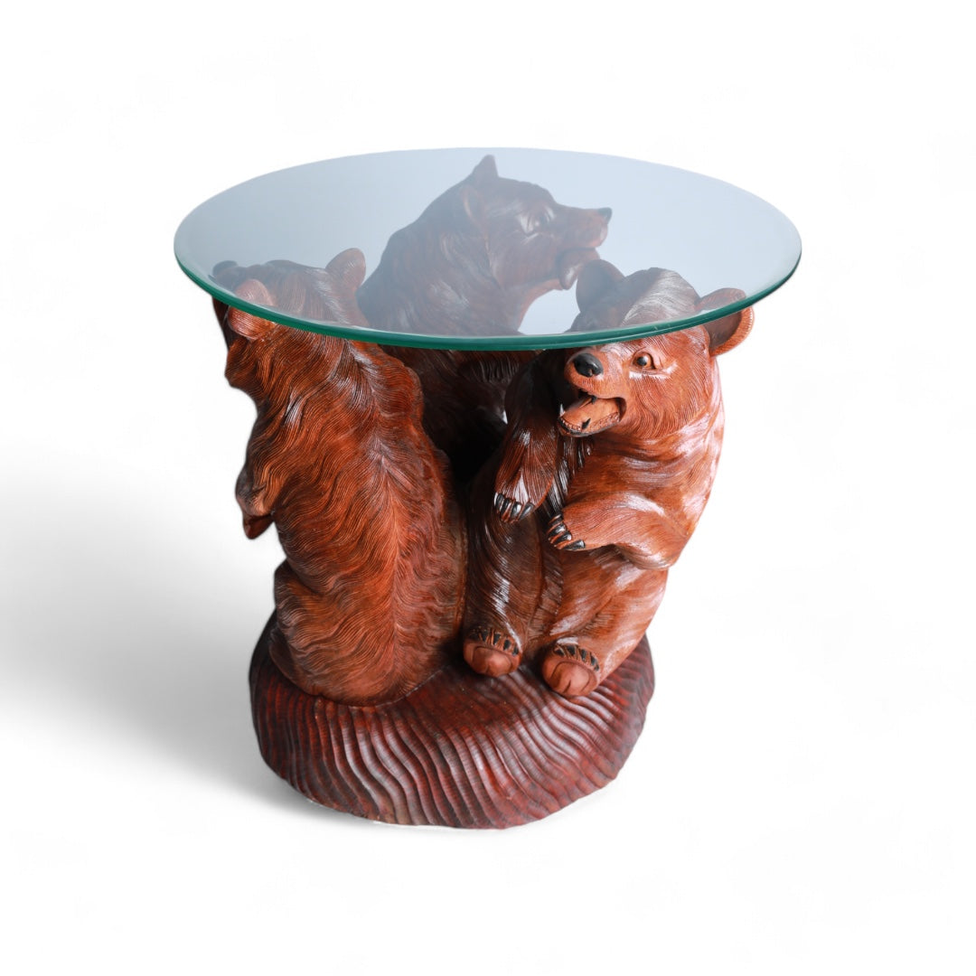 Handcrafted Decorative Wood Table with Bear Sculpture Design |Code 68