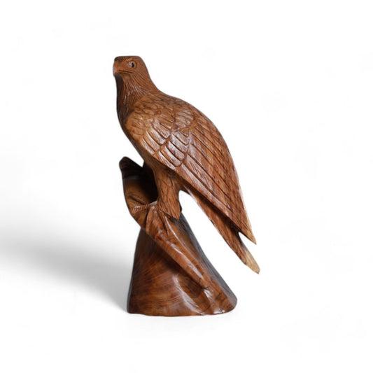 Wooden Falcon Sculpture On the Hunt