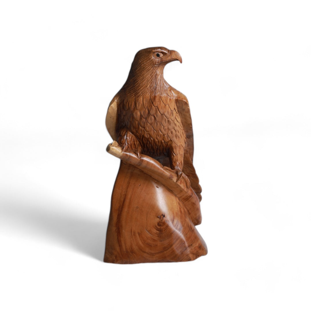 Wooden Falcon Sculpture On the Hunt