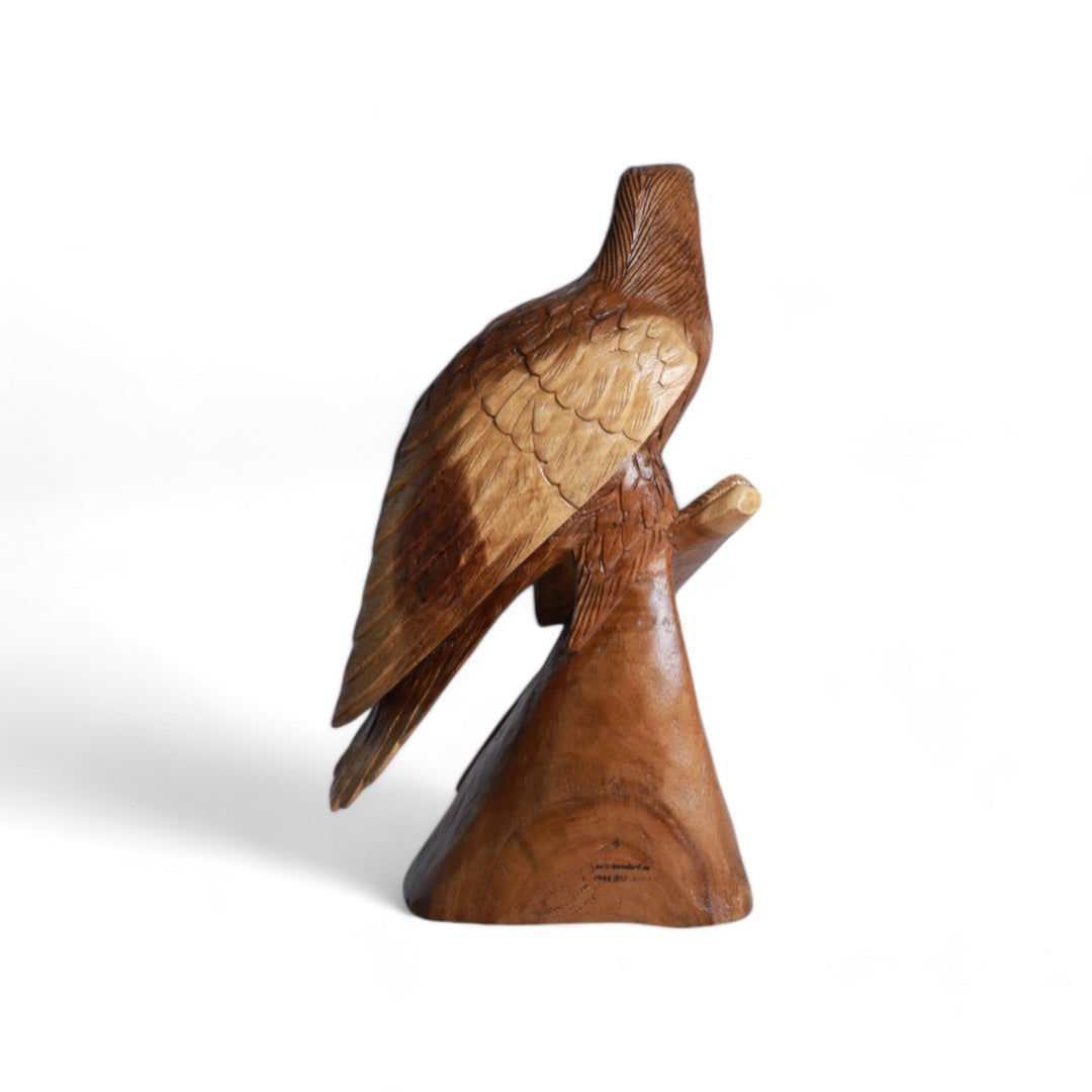 Wooden Falcon Sculpture On the Hunt