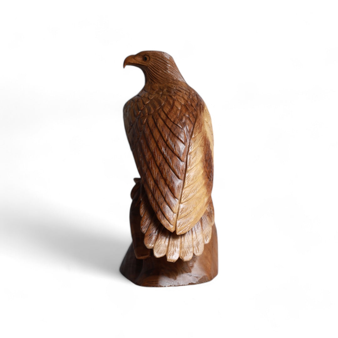 Wooden Falcon Sculpture On the Hunt