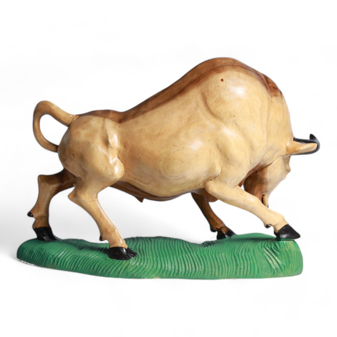 Handcrafted Decorative Wood Sculpture of a Fighter Bull