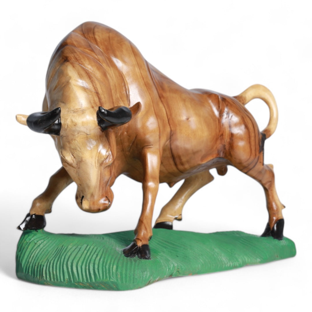 Handcrafted Decorative Wood Sculpture of a Fighter Bull