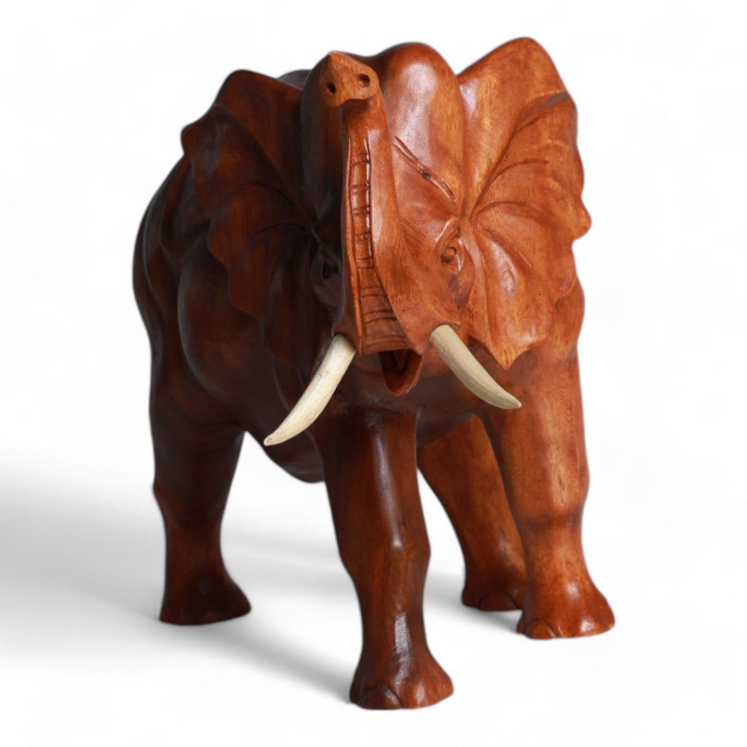 Hand-Carved Wooden Elephant Sculpture