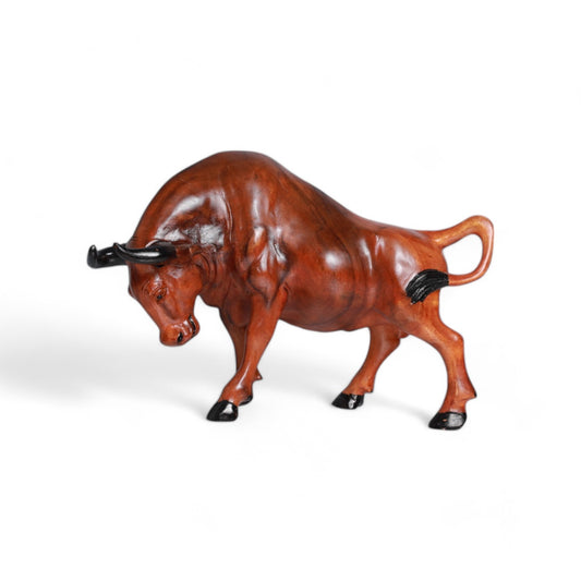 Handcrafted Decorative Wood Sculpture of a Bull