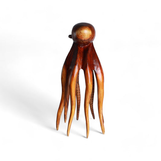 Hand-Carved Wooden Octopus Sculpture