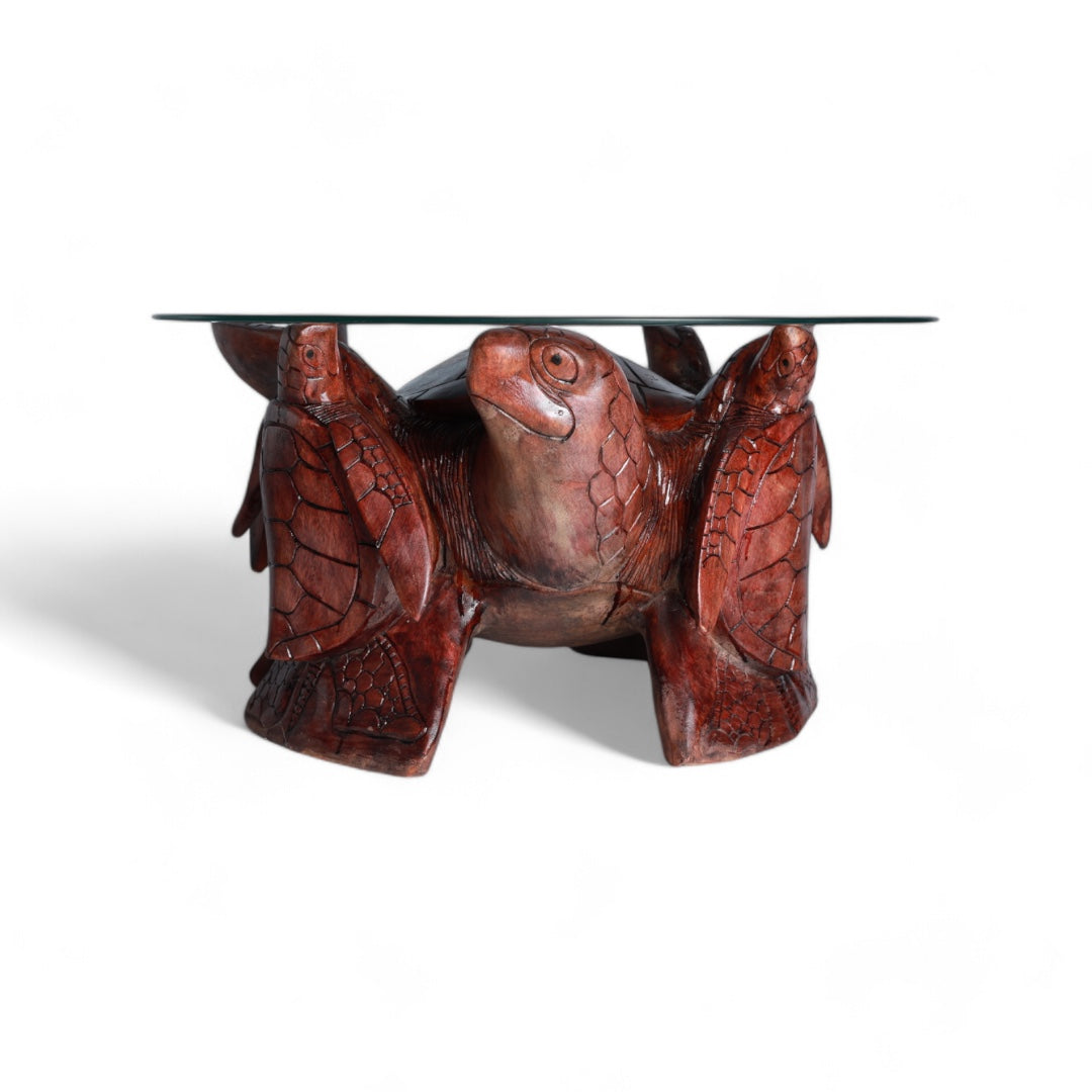 Rustic Turtle Table Handcrafted Wooden Table with Elegant Turtles Sculpture – Nature-Inspi ...