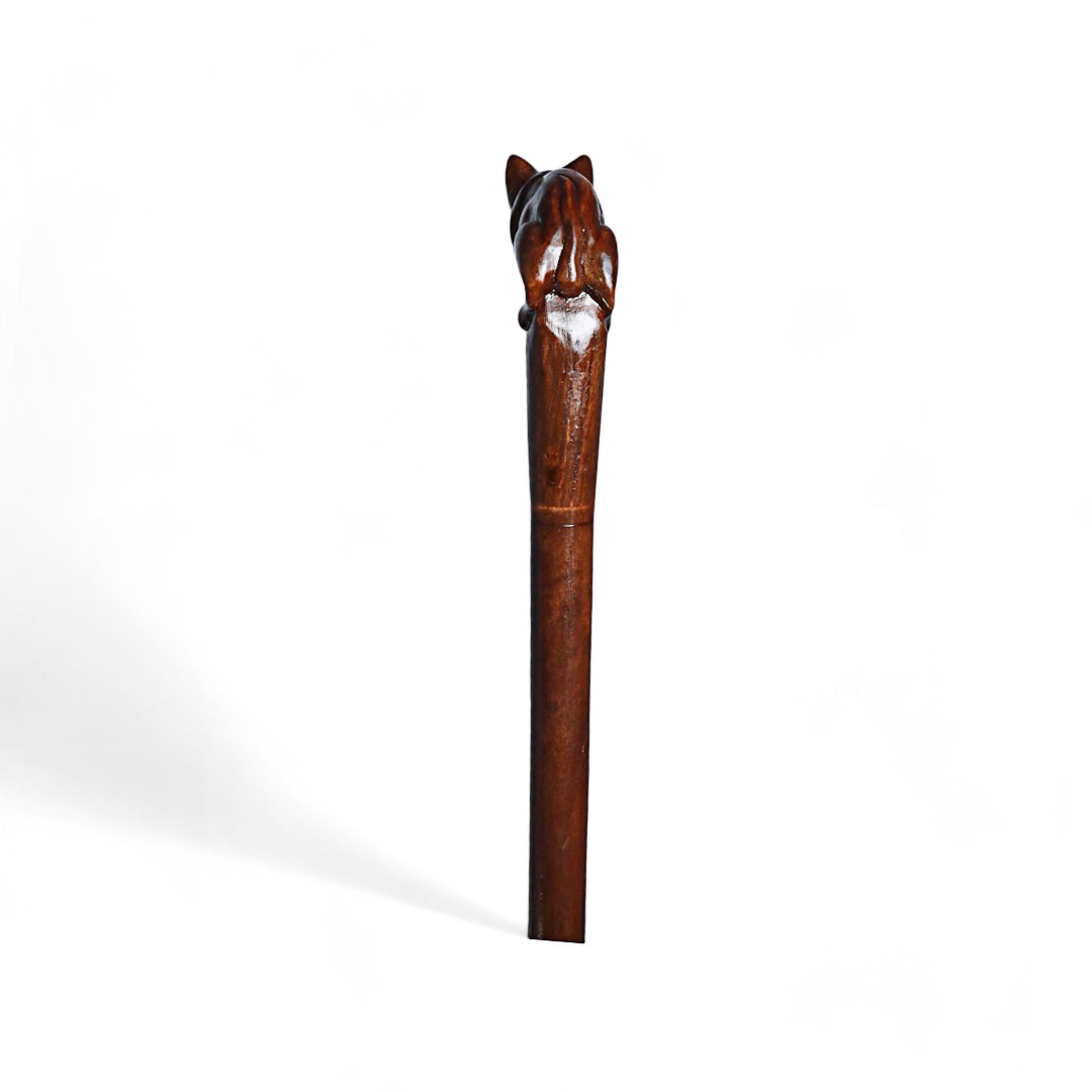 Handcrafted Wooden Walking Stick with Wild Cat Sculpted Handle | Code 60