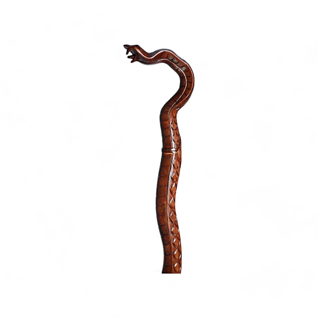 Handcrafted Wooden Walking Stick with Snake Sculpture and Engraved Snakeskin Design | Code 48