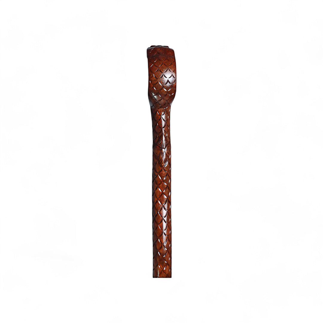 Handcrafted Wooden Walking Stick with Snake Sculpture and Engraved Snakeskin Design | Code 48