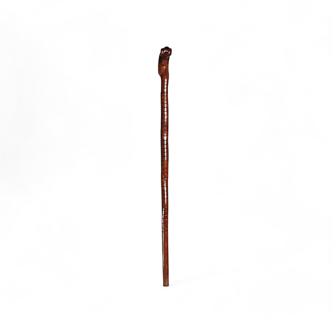 Handcrafted Wooden Walking Stick with Snake Sculpture and Engraved Snakeskin Design | Code 48