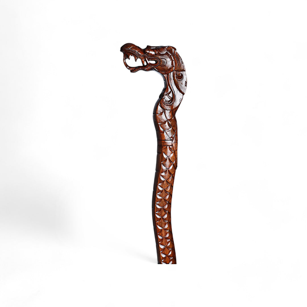 Handcrafted Wooden Walking Stick with Dragon Sculpture - Symbol of Power and Elegance | Code 61-1