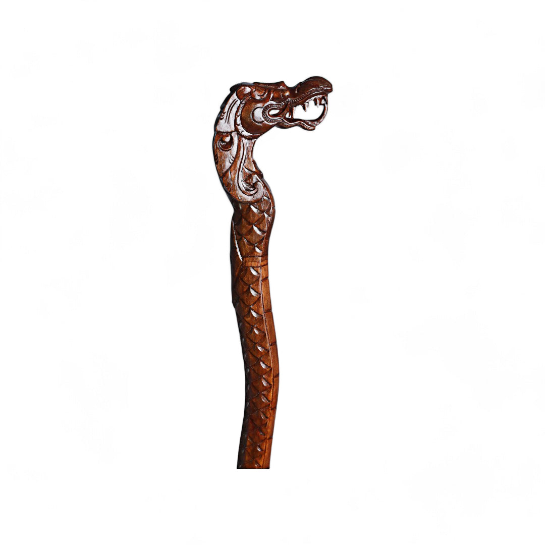 Handcrafted Wooden Walking Stick with Dragon Sculpture - Symbol of Power and Elegance | Code 61-1