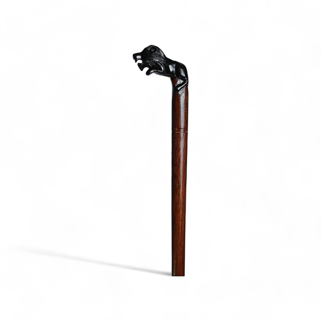 Handcrafted Wooden Walking Stick with Lion Sculpture | Code 220