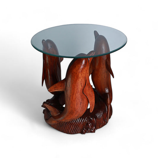 Handcrafted Wooden Table with Three Dolphins Leaping from the Ocean | Code: 41