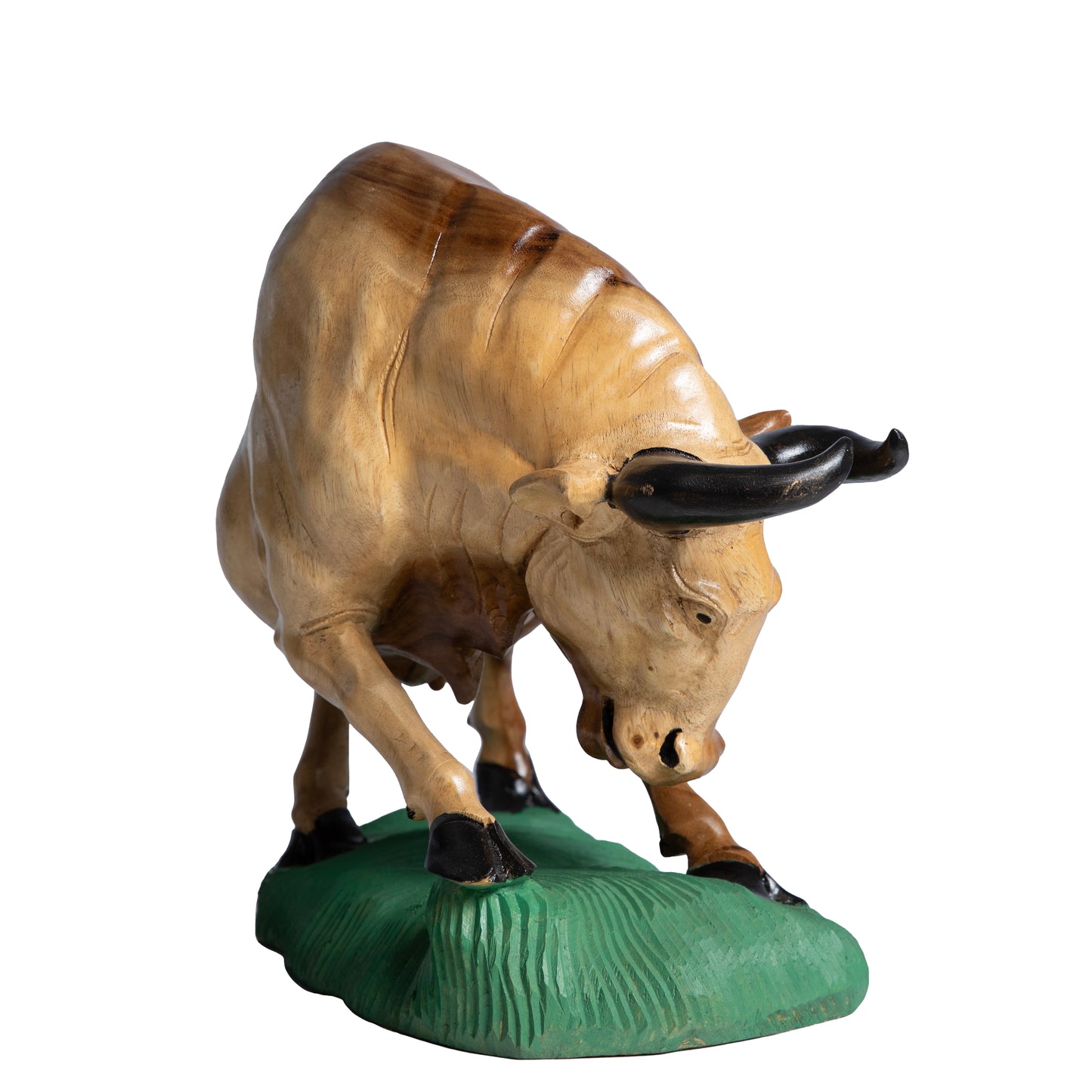 Handcrafted Decorative Wood Sculpture of a Fighter Bull