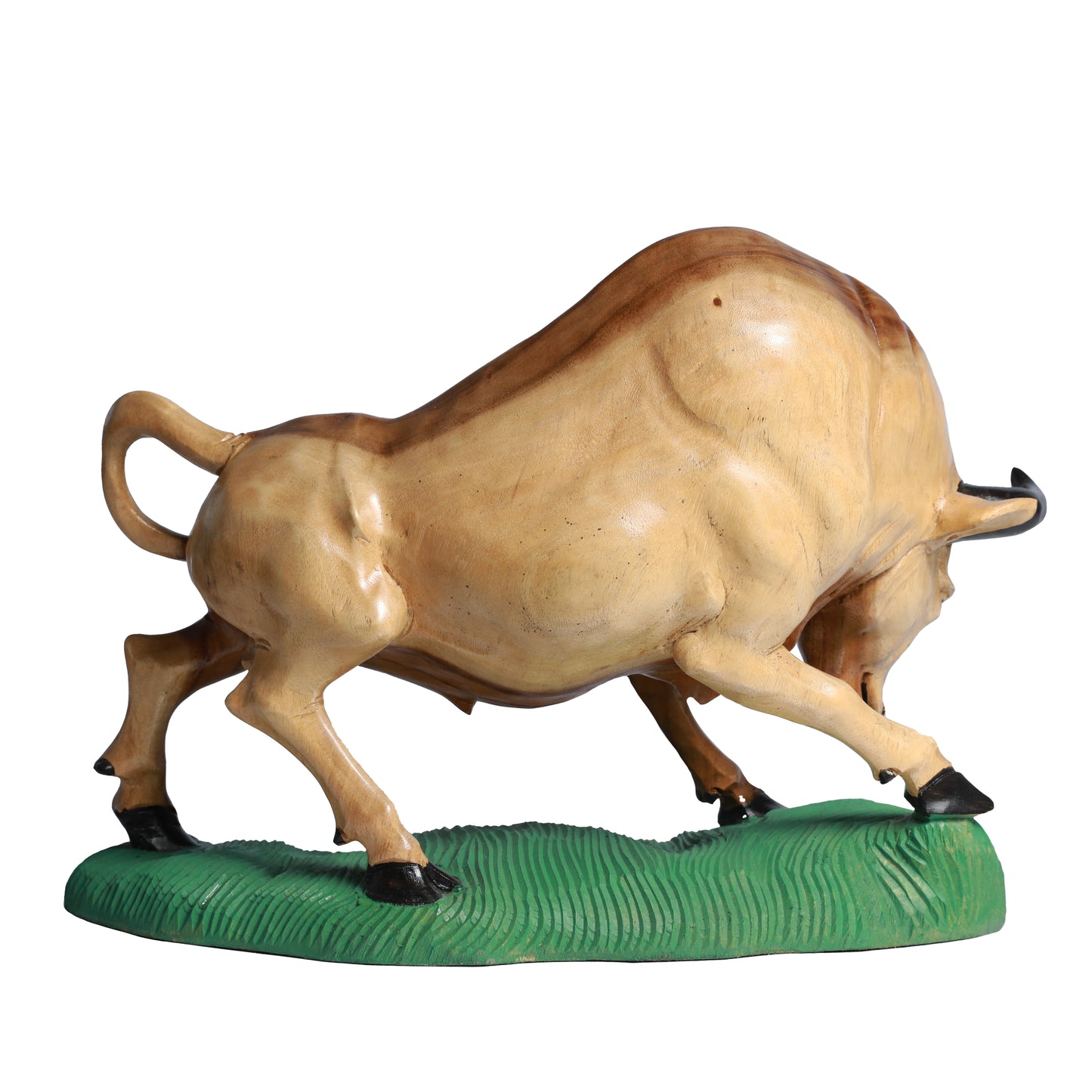Handcrafted Decorative Wood Sculpture of a Fighter Bull