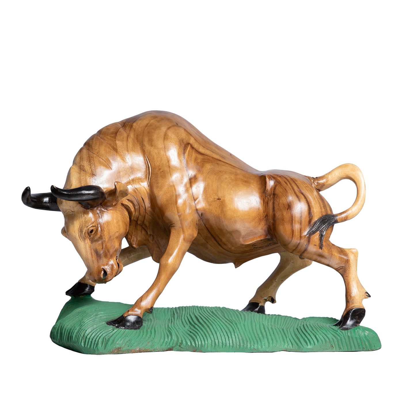 Handcrafted Decorative Wood Sculpture of a Fighter Bull