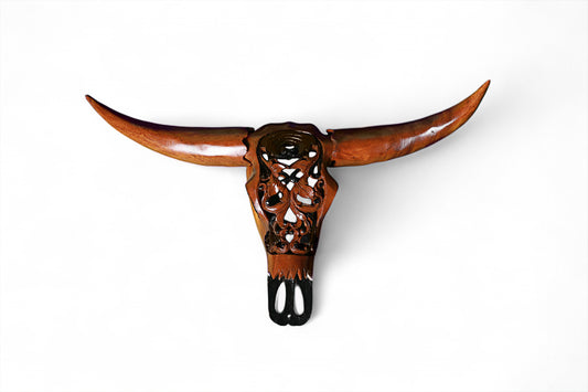 Handcrafted Wooden Wild Bull Skull Wall Mount Sculpture |Code 92