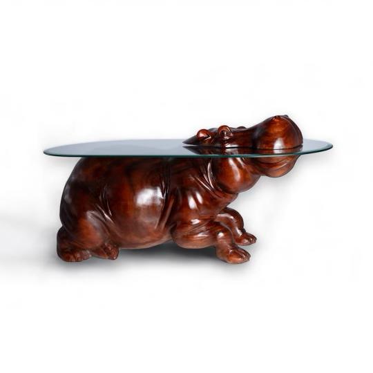 Handcrafted Wooden Hippo Table with Unique Design