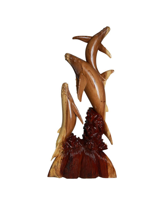 Handcrafted Wooden Sculpture of Whales and Coral Reef | Code: 229