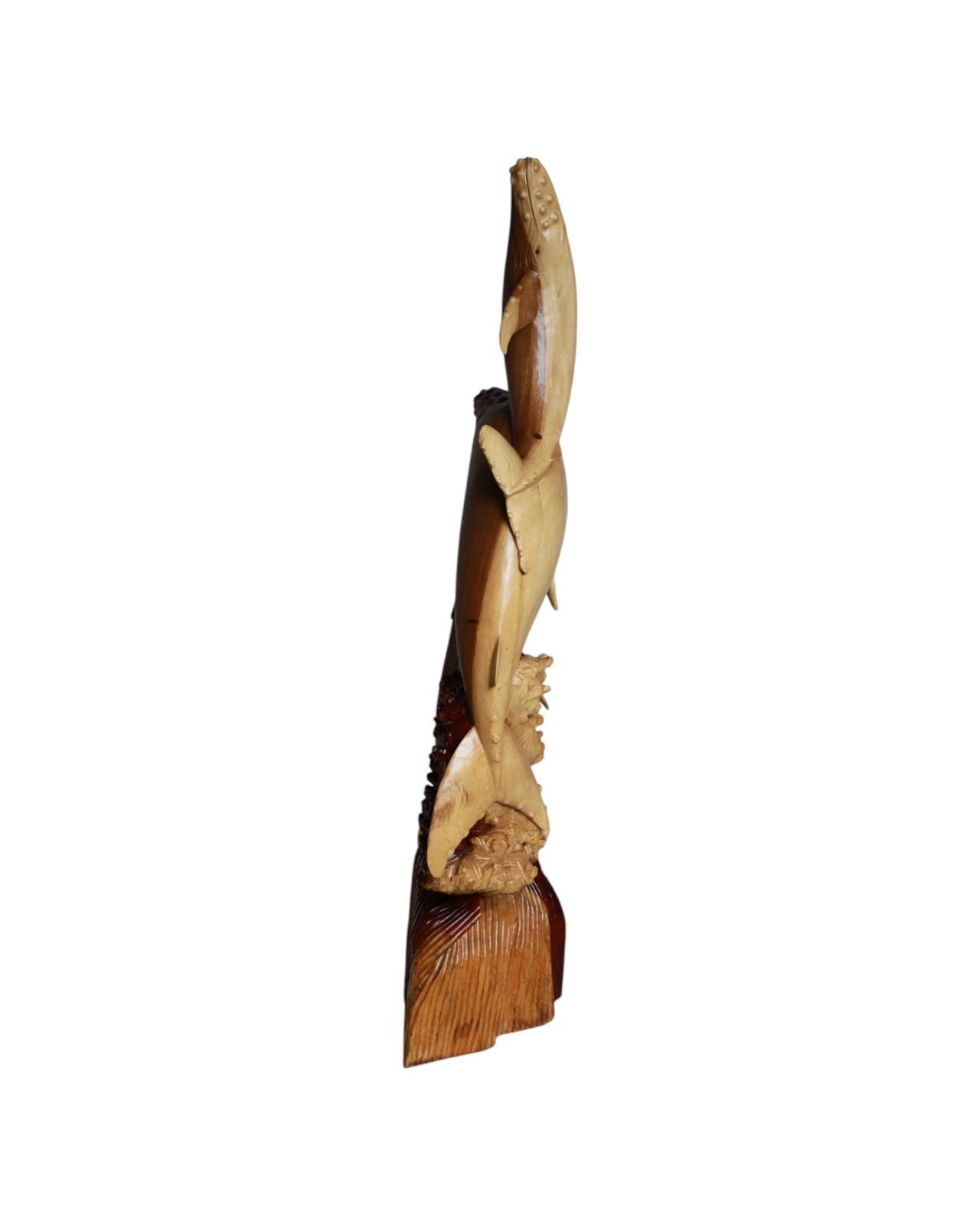 Handcrafted Wooden Sculpture of Whales and Coral Reef | Code: 229