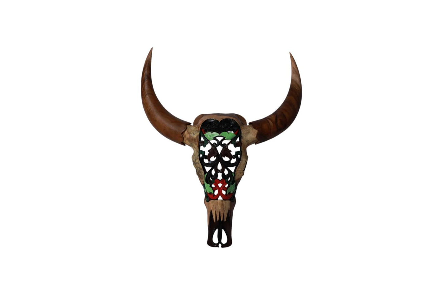 Hand-Carved Wooden Bull Skull Sculpture | Code 136