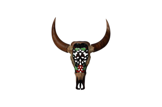 Hand-Carved Wooden Bull Skull Sculpture | Code 136