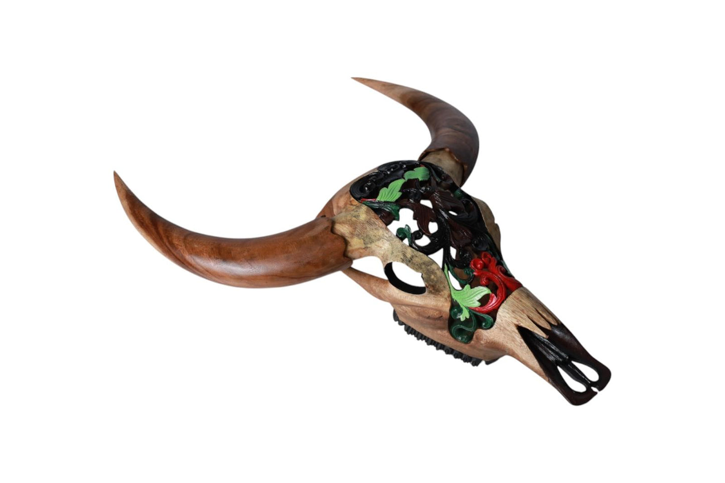 Hand-Carved Wooden Bull Skull Sculpture | Code 136