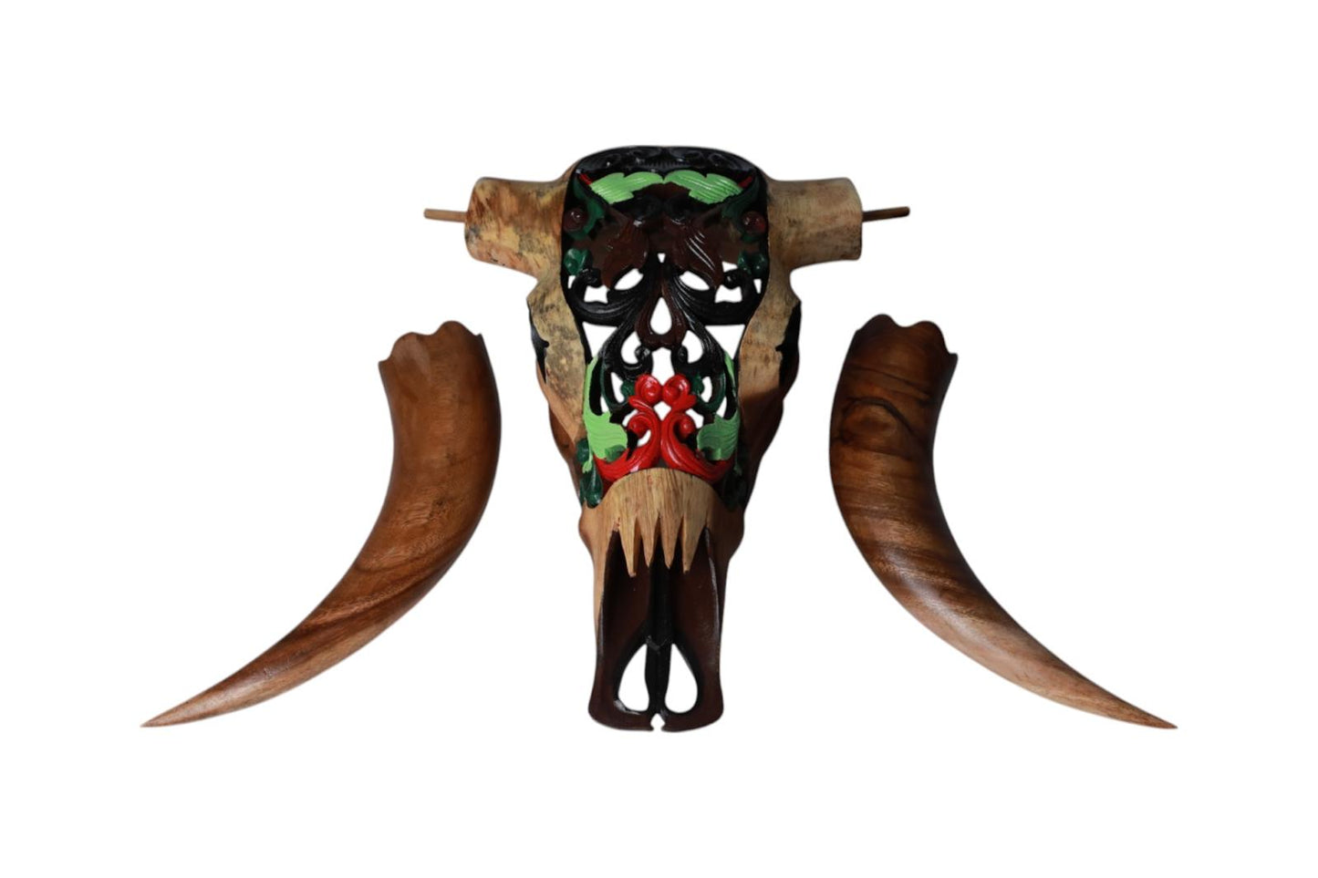 Hand-Carved Wooden Bull Skull Sculpture | Code 136