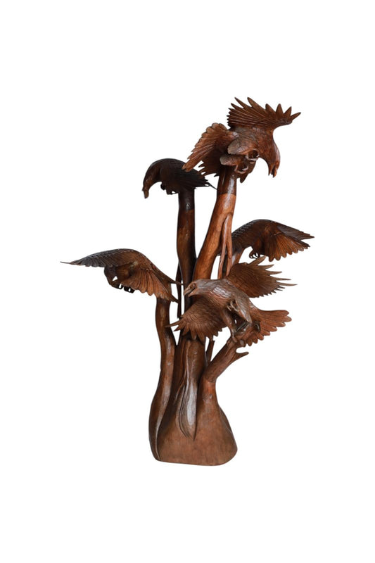 Hand-Carved Wooden Eagles in Flight Sculpture | Code 29