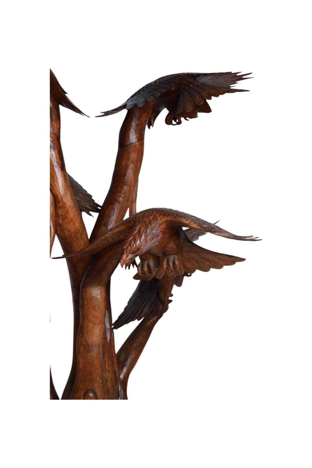 Hand-Carved Wooden Eagles in Flight Sculpture | Code 29