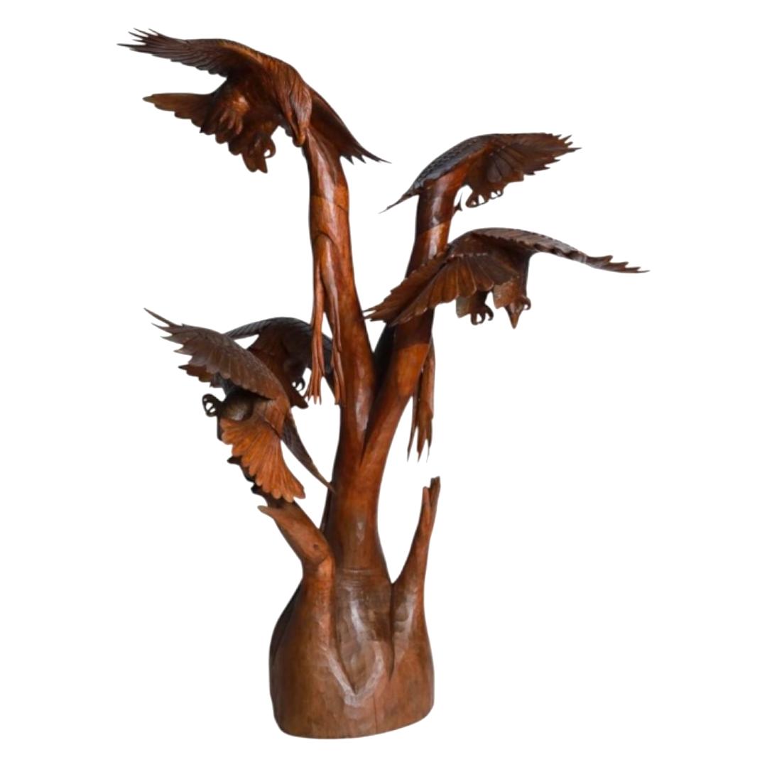 Hand-Carved Wooden Eagles in Flight Sculpture | Code 29