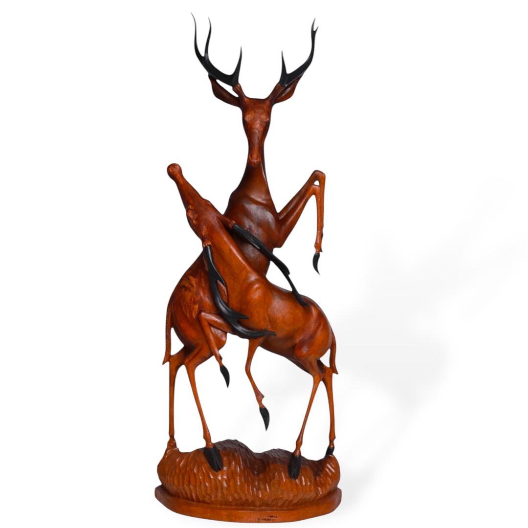 Hand-Carved Wooden Deer Sculpture – “Harmony in Nature” | Code 132