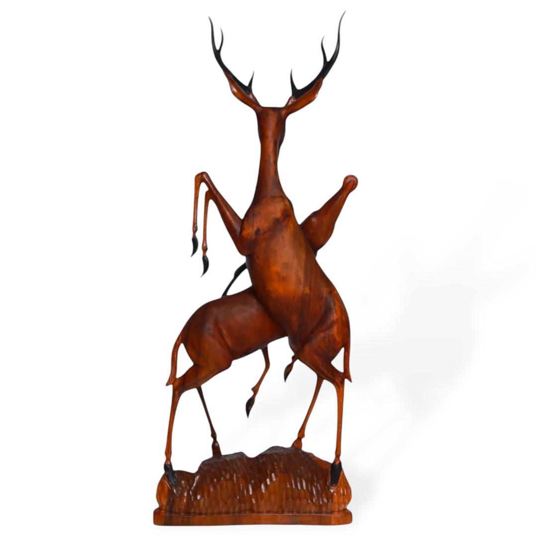 Hand-Carved Wooden Deer Sculpture – “Harmony in Nature” | Code 132