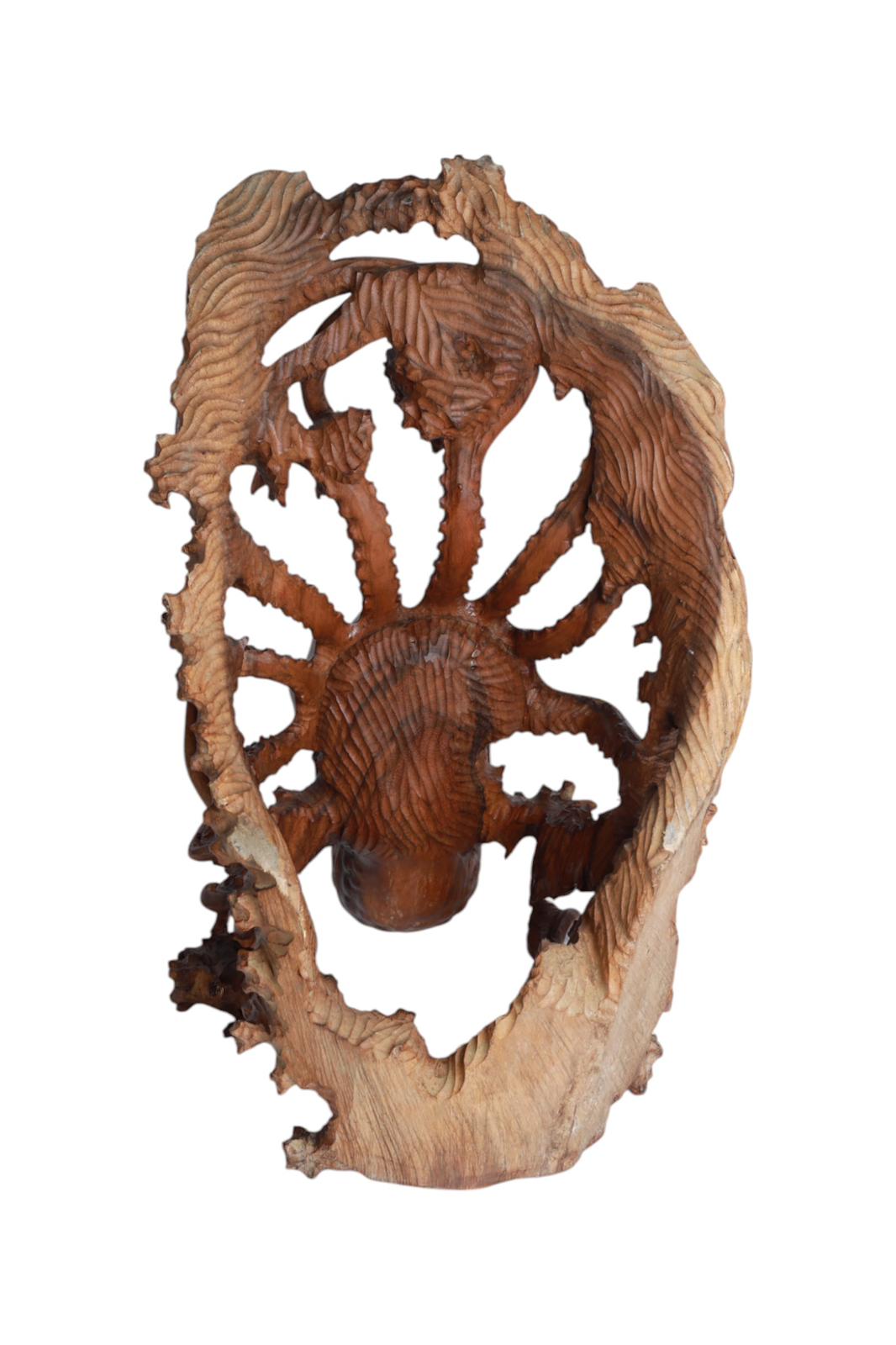 Hand-Carved Wooden Octopus Sculpture – Code 107