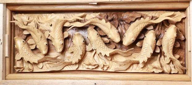 Hand-Carved Wooden Wall Panel - Fish Design |Code 102