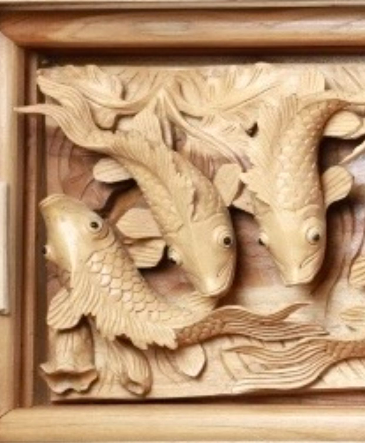 Hand-Carved Wooden Wall Panel - Fish Design |Code 102