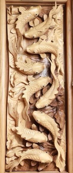 Hand-Carved Wooden Wall Panel - Fish Design |Code 102