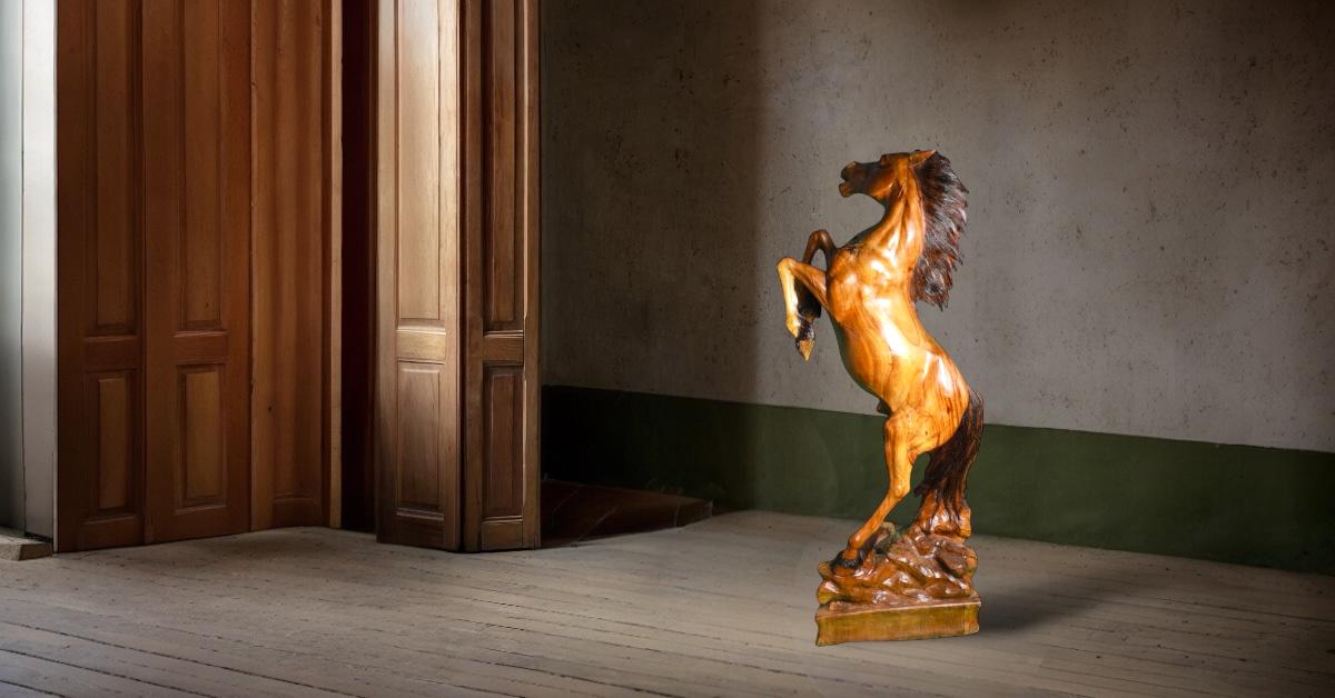 Hand-Carved Wooden Horse Sculpture – Grace in Motion | Code 7