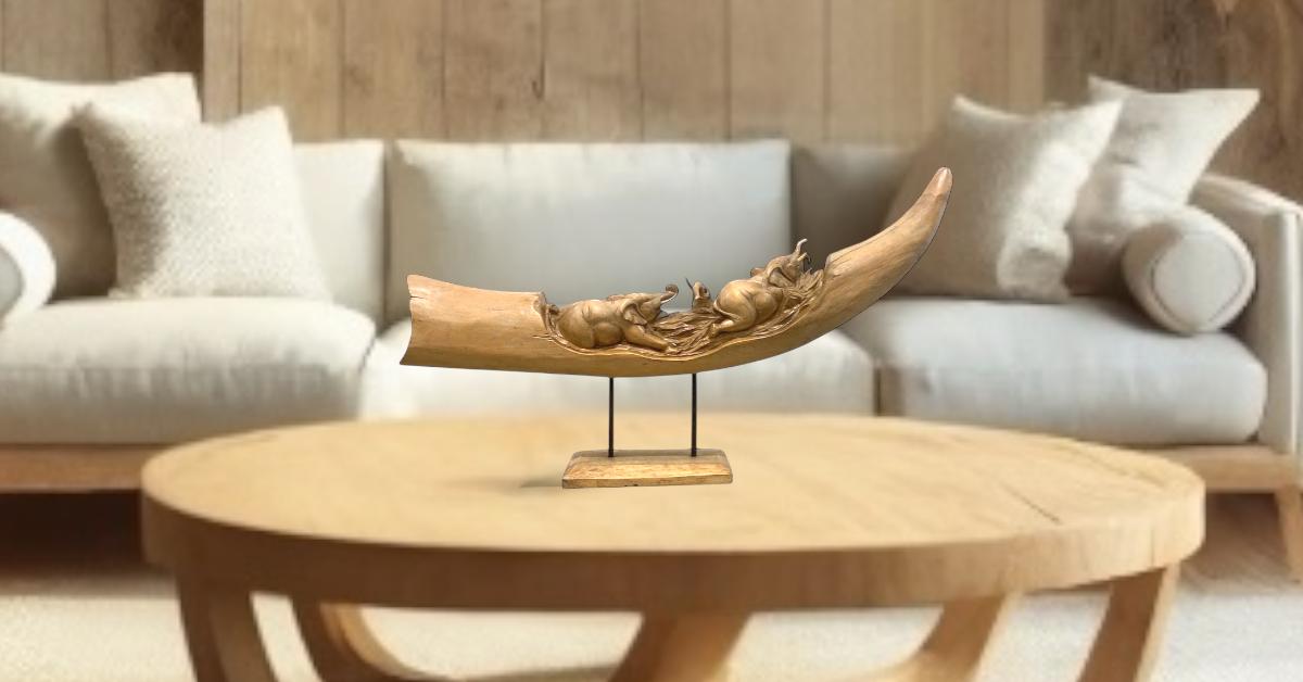 Handcrafted Decorative Wood Elephant Tusk with Intricate Carvings |Code 98