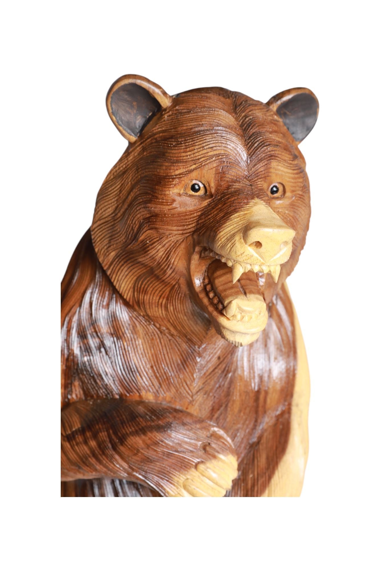 Hand-Carved Wooden Bear Sculpture – Code 44