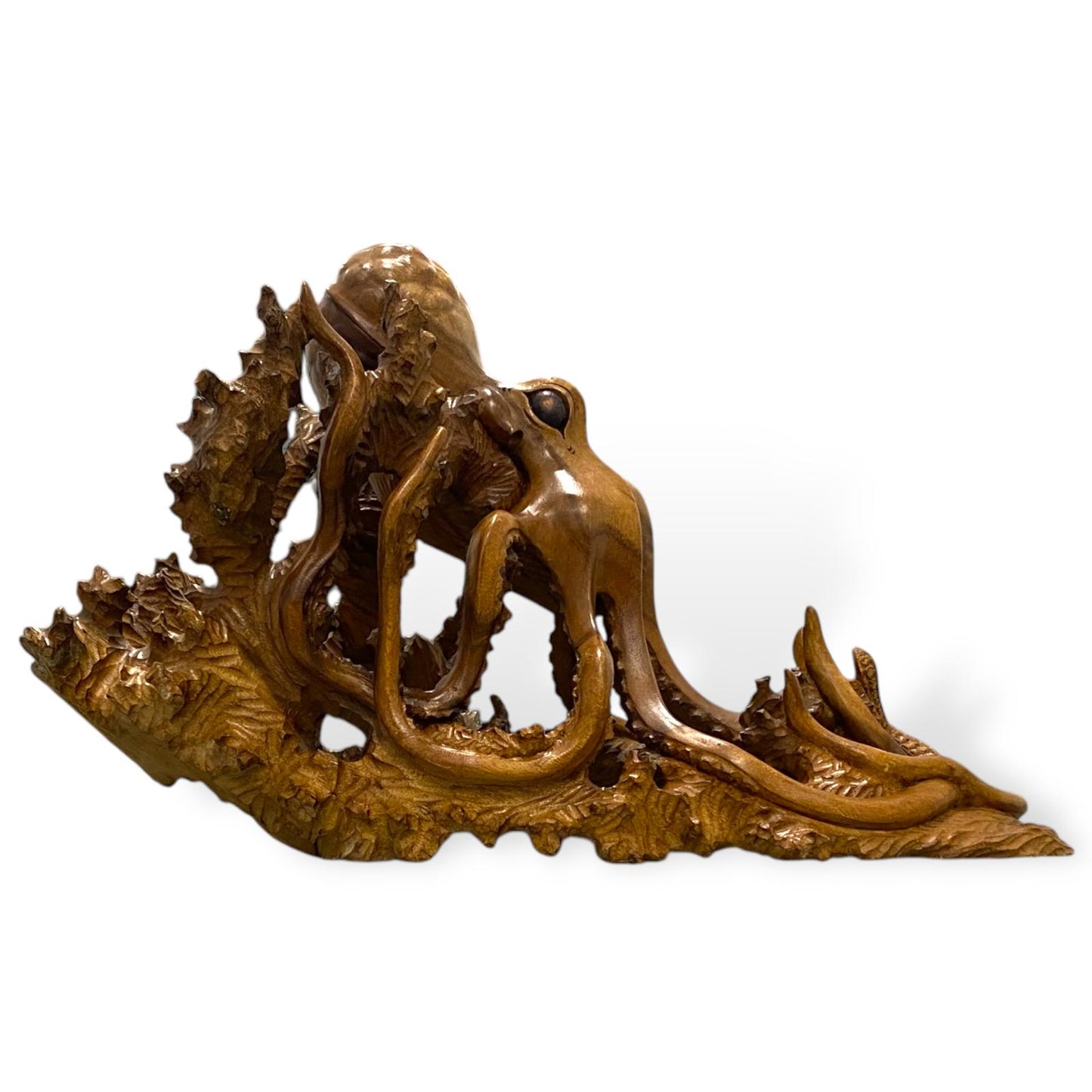 Hand-Carved Wooden Octopus Sculpture – Code 107