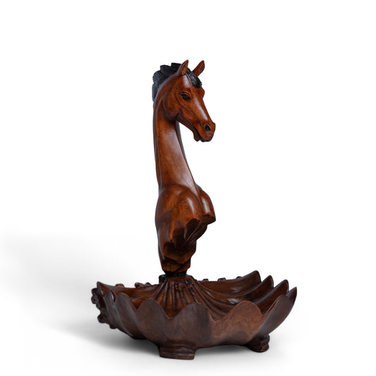 Hand-Carved Wooden Horse and Shell Sculpture | Code 135